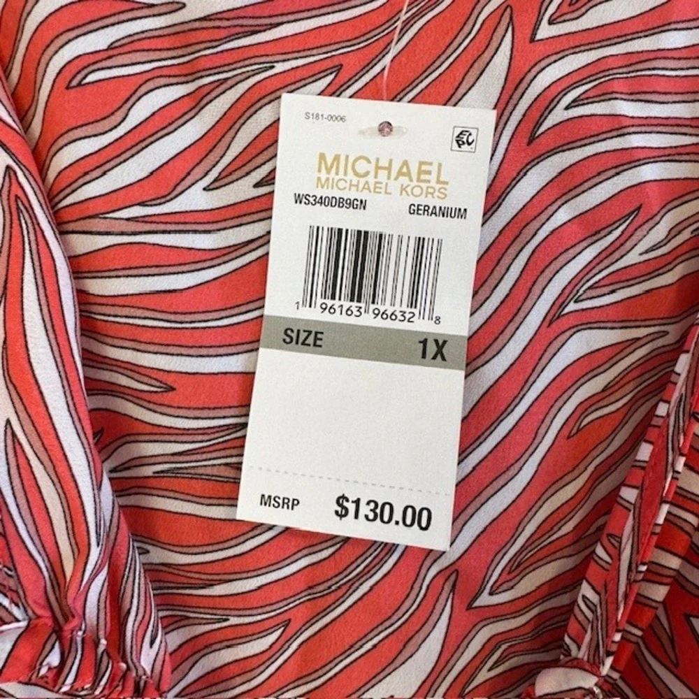 NWT Michael Kors Women's Plus Size Zebra Print Chain Trim‎ Top Peach Geranium 1X